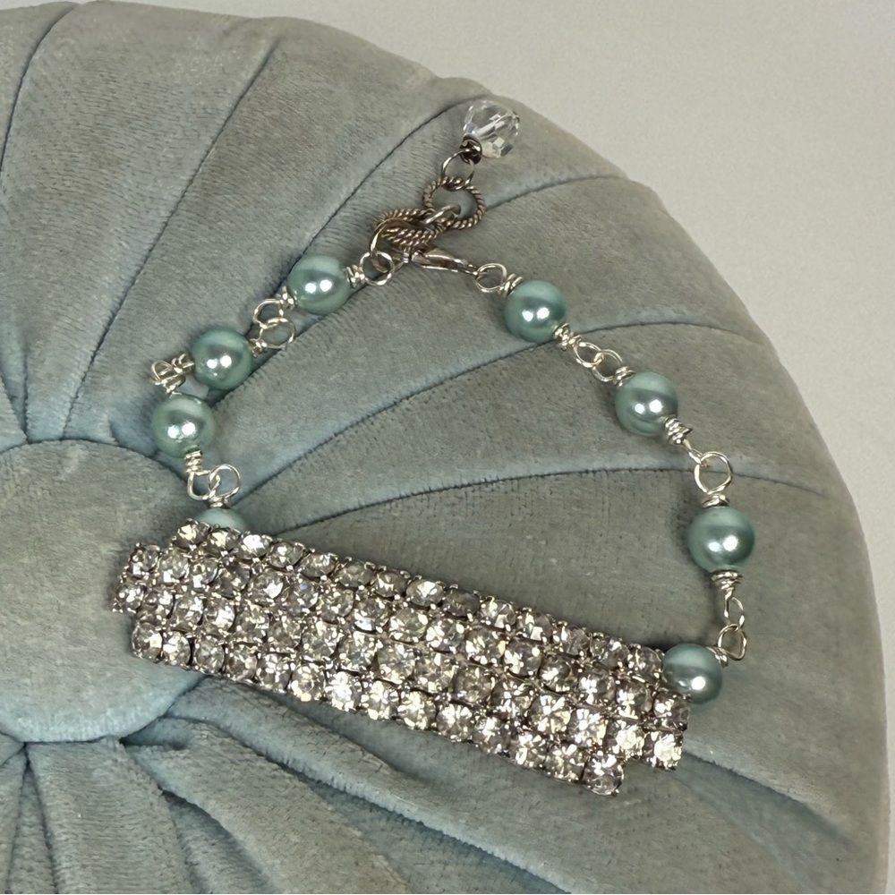 Upcycled Rhinestone Bracelet (Created with Vintage Jewelry) Sterling Silver